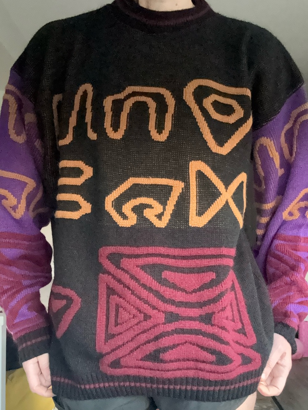 VTG 80s 90s Magnetic Force Abstract Geometric Knit Sweater Made in USA XL